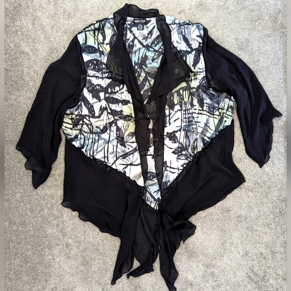 Simply Silk black and leaf print kimono concept blouse size Large XLarge - Picture 1 of 9
